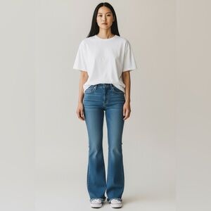 GUESS Flare Jeans Y2K Low Rise Bootcut Raw Hem Medium Wash